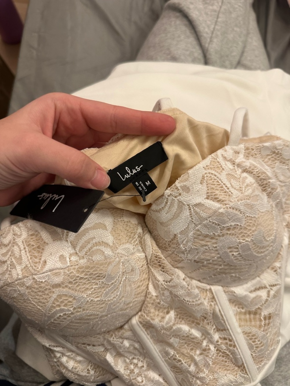 LULU'S Eloquently Enticing White and Beige Lace Bustier Jumpsuit - Picture 6 of 6